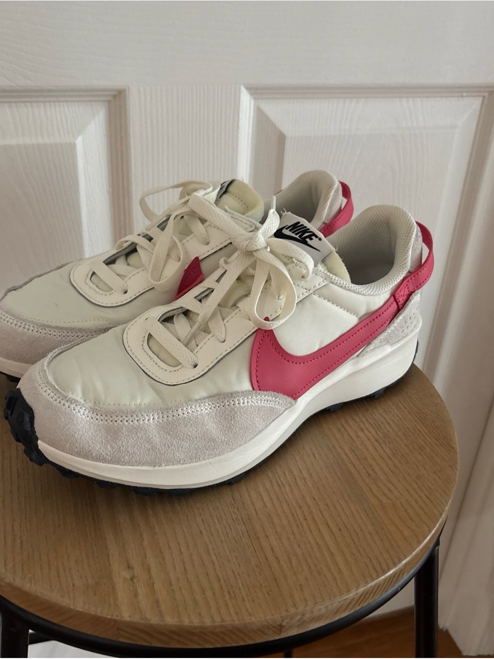 Nike Women’s White and Pink Sneakers- Size 9